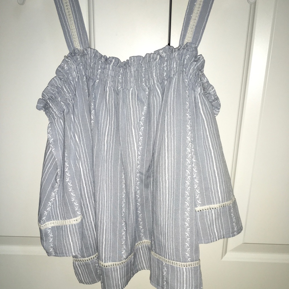 Blue and white striped off the shoulder top
